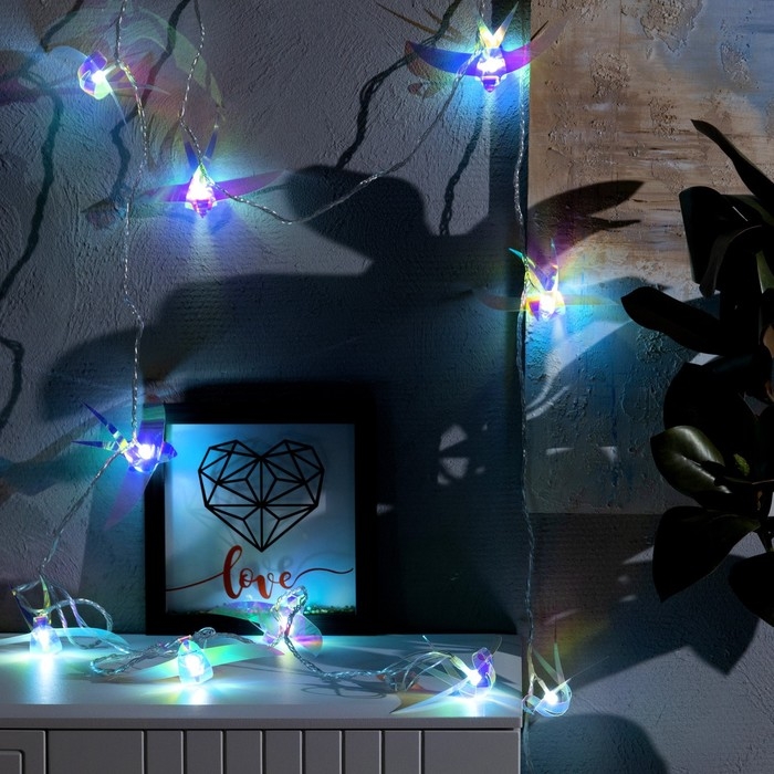 Гирлянда &laquo;Нить&raquo; 2.5 м с насадками &laquo;Птички&raquo;, IP20, прозрачная нить, 10 LED, свечение белое, 220 В