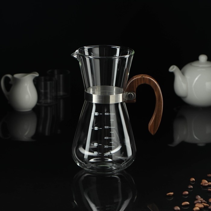 Кемекс стеклянный с мерной шкалой &laquo;Типика&raquo;, 600 мл, с деревянной ручкой