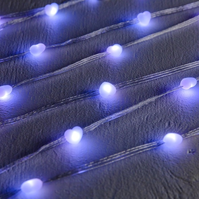 Умная гирлянда &laquo;Нить&raquo; 5 м роса с насадками &laquo;Сердечки&raquo;, IP20, серебристая нить, 50 LED, пульт ДУ, приложение, свечение RGB, USB