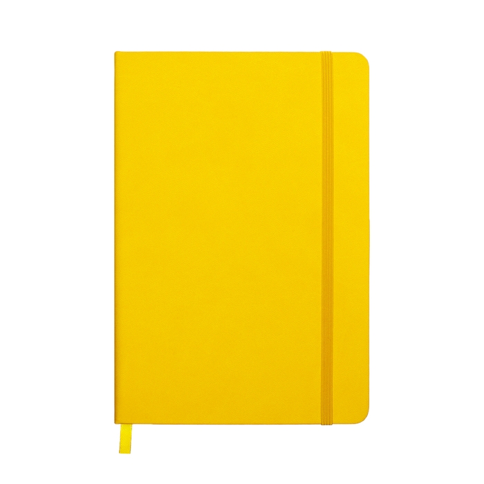 Ежедневник недатированный A5, 140л, клетка, кожзам, на резинке, черный срез, Желтый Ежедневник недатированный A5, 140л, клетка, кожзам, на резинке, черный срез, Желтый