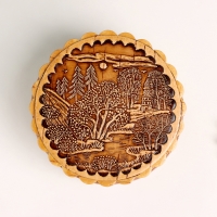 Шкатулка "Пейзаж с церковью", большая, 100 х 40 мм, береста