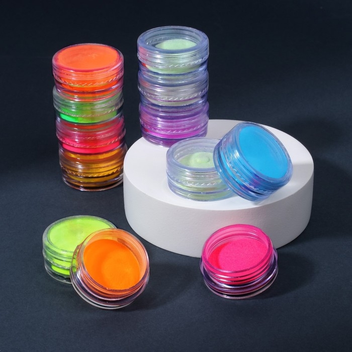 Пигмент для ногтей, светящийся в темноте, набор 12 баночек, 3 гр, разноцветный Пигмент для ногтей, светящийся в темноте, набор 12 баночек, 3 гр, разноцветный