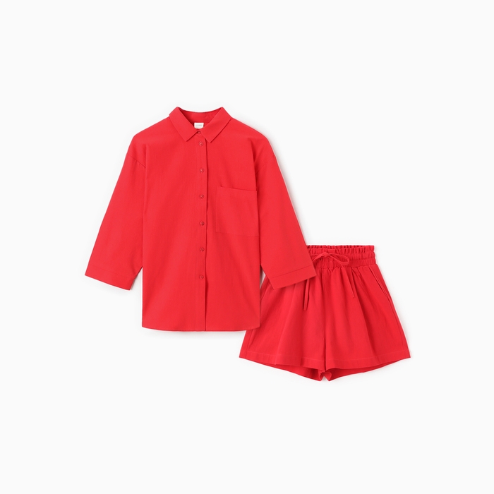 Костюм для девочки (рубашка и шорты) MINAKU, цвет красный, рост 134-140 см