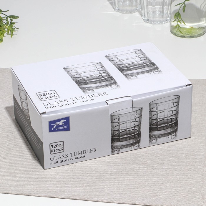 Набор низких стаканов &laquo;Квадро&raquo;, стеклянный, d=8.5 см, h=9.5 см, 320 мл, 6 шт