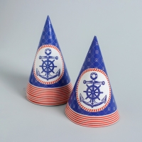 Набор бумажной посуды одноразовый С днём рождения&raquo;, морской якорь: 6 тарелок, 6 стаканов, 6 колпаков, 1 гирлянда