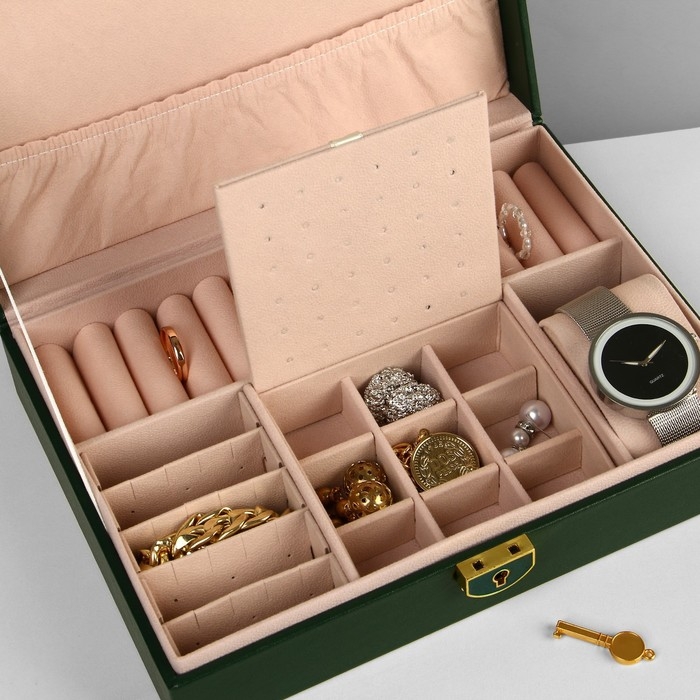 Подставка для украшений &laquo;Шкатулка&raquo; 1 ярус, 17&times;23&times;6,5 см, цвет зелёный