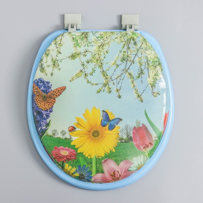 Сиденье для унитаза с крышкой,Росспласт, 43&times;37 см, мягкое, голубое, МИКС