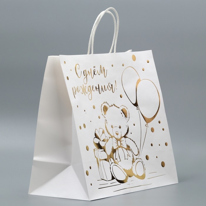 Пакет подарочный крафтовый, упаковка, &laquo;Мишка&raquo;, 32 х 28 х 15 см