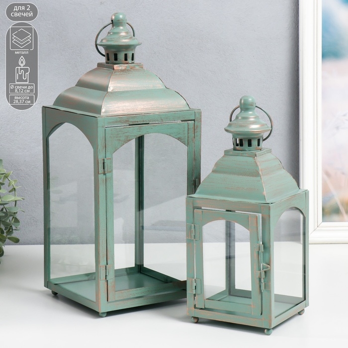 Подсвечник металл Подсвечник металл "Фонарь - ретро" 14х14х37,5, 11х11х28 см