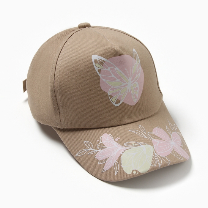 Бейсболка для девочки, цвет бежевый, размер 54 Бейсболка для девочки, цвет бежевый, размер 54