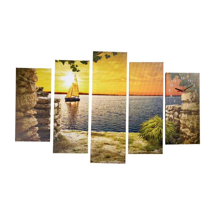 Часы-картина настенные, модульные Часы-картина настенные, модульные "Парусник на закате", бесшумные, 80 х 140 см