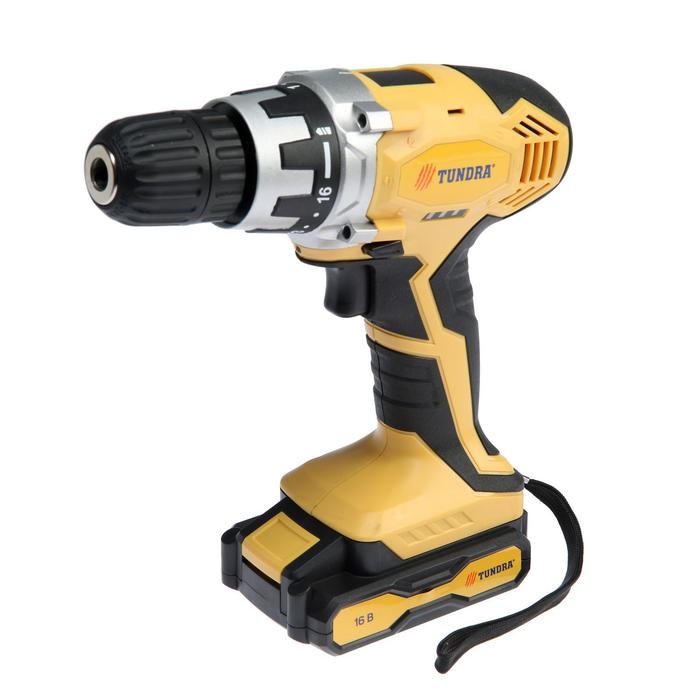 Шуруповерт ТУНДРА, патрон БЗ до 10 мм, подсветка, Li-ion 1300 mAh 16V, 550 об/мин, 24 Н*м Шуруповерт ТУНДРА, патрон БЗ до 10 мм, подсветка, Li-ion 1300 mAh 16V, 550 об/мин, 24 Н*м
