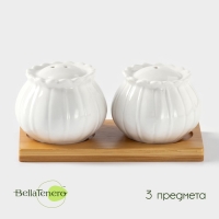 Набор фарфоровый для специй BellaTenero &laquo;Тюльпан&raquo;, 3 предмета: солонка 75 мл, перечница 75 мл, бамбуковая подставка, цвет белый