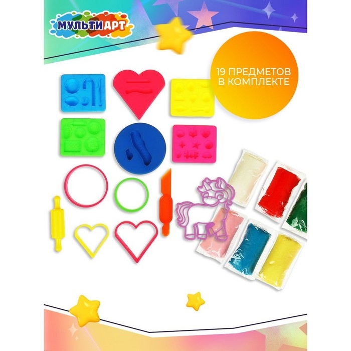 Тесто для лепки «Единорог», 6 цветов, 11 формочек Тесто для лепки «Единорог», 6 цветов, 11 формочек