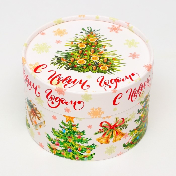 Новый год. Коробка подарочная новогодняя для макарун тубус без окна Новый год. Коробка подарочная новогодняя для макарун тубус без окна "Ёлки", 13 х 8,5 см.