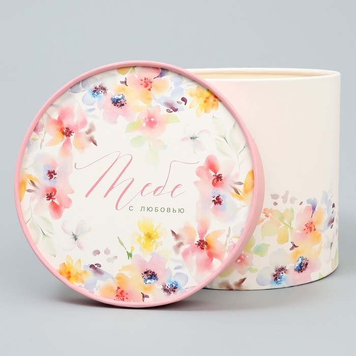 Набор шляпных коробок 2 в 1, упаковка подарочная, &laquo;Акварельные цветы&raquo;, 13 х 13 см, 16 х 16 см