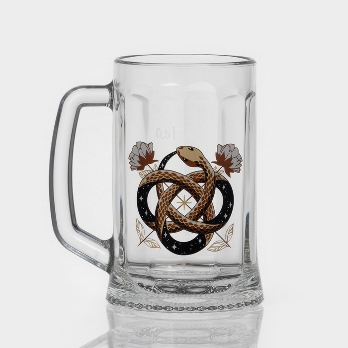 Кружка стеклянная для пива &laquo;Золотые змейки&raquo;, 500 мл, МИКС