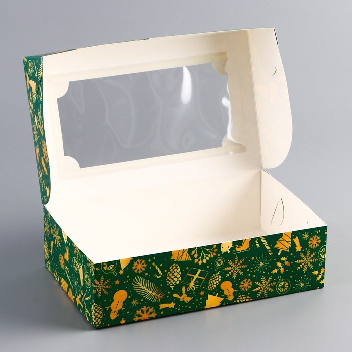 Новый год. Коробка складная, кондитерская упаковка с окном Новый год. Коробка складная, кондитерская упаковка с окном "Счастливых моментов" , 25 х 15 х 7 см