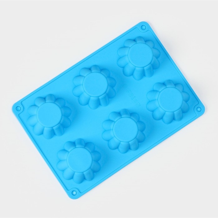 Форма для выпечки Доляна «Сладости. Круг риб», силикон, 25,5×17,5×3 см, 6 ячеек (d=7 см), цвет синий Форма для выпечки Доляна «Сладости. Круг риб», силикон, 25,5×17,5×3 см, 6 ячеек (d=7 см), цвет синий