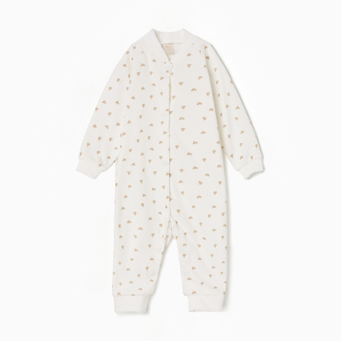 Комбинезон детский с открытыми ножками, цвет бежевый/сердечки, рост 68 см