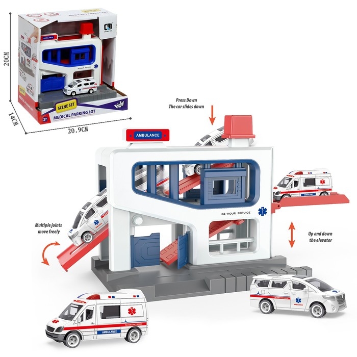 Парковка &laquo;Скорая&raquo;, подъёмный механизм, 1 машинка в комплекте, МИКС