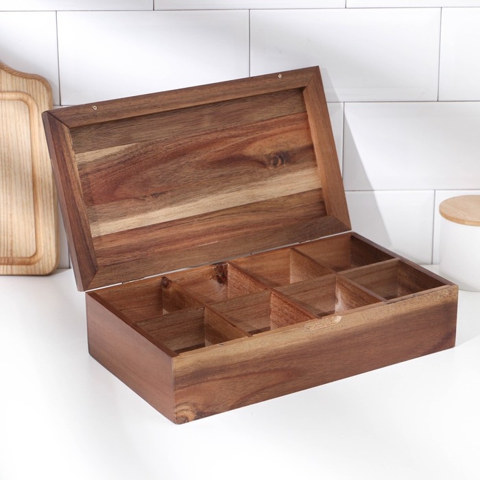 Органайзер для чая и кухонных принадлежностей, 31&times;17,5&times;8 см, 8 ячеек, тропическая акация