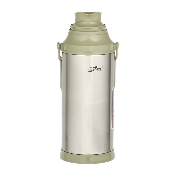 Термос 2 л, со стеклянной колбой, сохраняет тепло 12 ч, с кружкой, зеленый