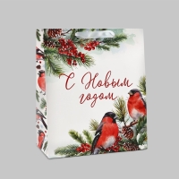 Пакет подарочный новогодний ламинированный &laquo;Снегири&raquo;, ML 23 х 27 х 11.5 см , Новый год