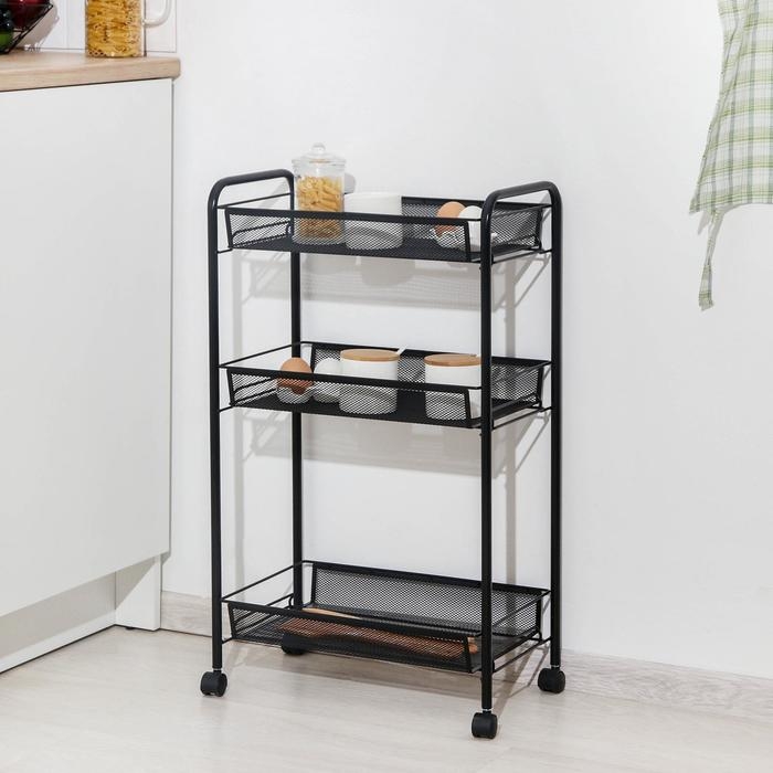 Этажерка &laquo;Ладья 2К&raquo;, 3 яруса, 44&times;25&times;75,5 см, на колёсиках, цвет чёрный