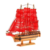 Корабль сувенирный средний &laquo;Ахиллес&raquo;, паруса красные, 39х44х7 см