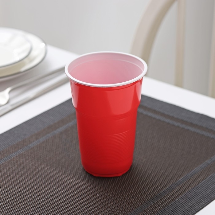 Стаканы пластиковые одноразовые &laquo;Факел Экстра&raquo;, 500 мл, в наборе 10 шт, цвет красно-белый