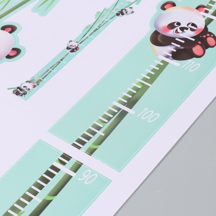 Наклейка пластик интерьерная цветная ростомер Наклейка пластик интерьерная цветная ростомер "Панды на бамбуке" 50x70 см
