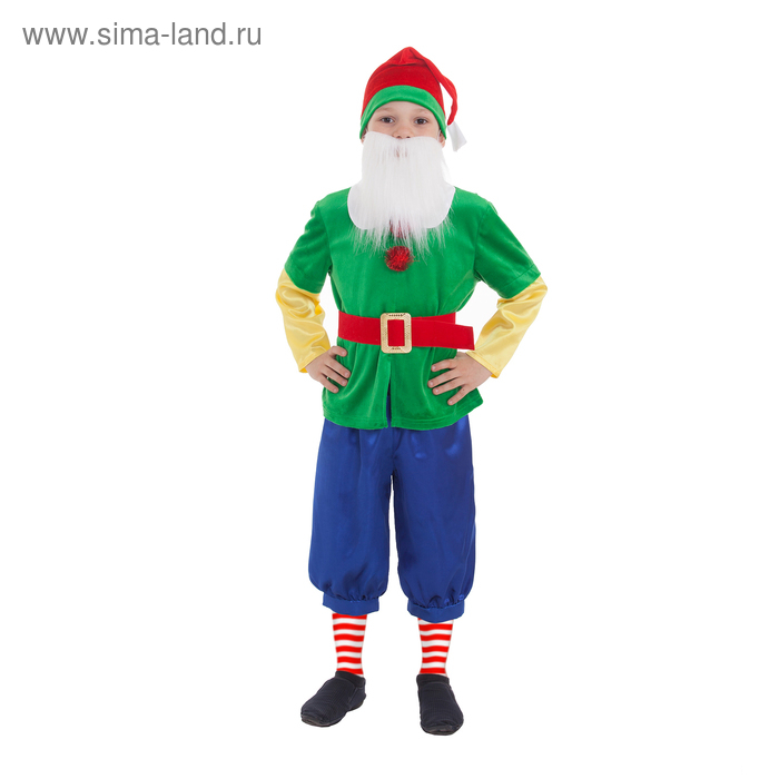 Карнавальный костюм &laquo;Гном зелёный&raquo;, колпак, жакет, бриджи, борода, пояс, р. 28, рост 98-104 см