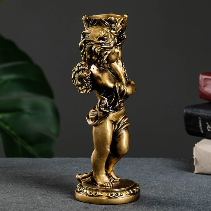 Подсвечник Подсвечник "Ангелочек" в левой руке, золото, 14х8х22 см, для свечи d=4 см