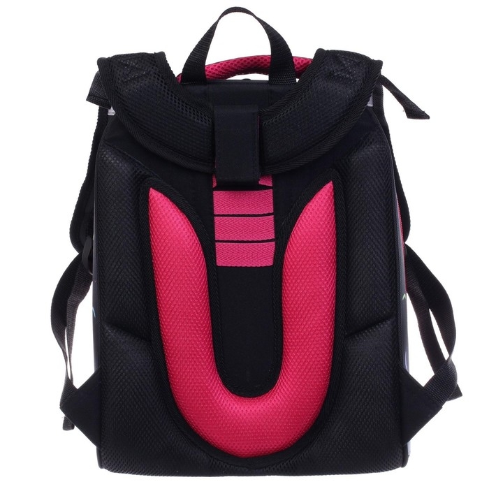 Рюкзак каркасный школьный 38 х 30 х 16 см, эргономичная спинка, Stavia "Фламинго мини", чёрный/синий/розовый