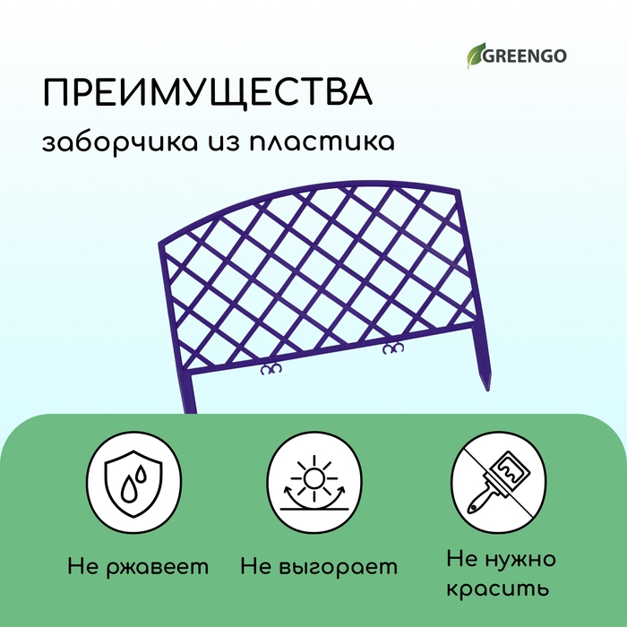Ограждение декоративное, 35 &times; 220 см, 5 секций, пластик, сиреневое, ROMANIKA, Greengo