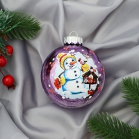 Шар "Снеговик с рябиной", 80 мм., в подарочной упаковке