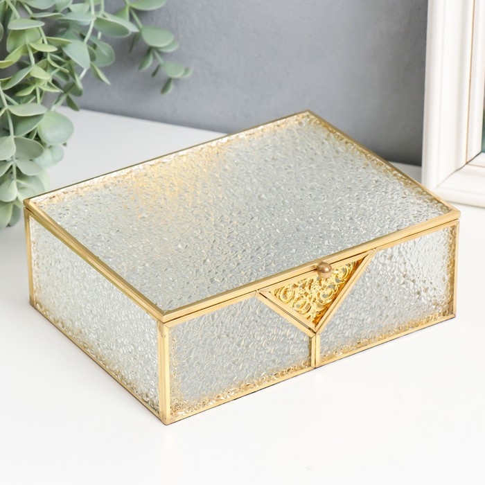 Шкатулка стекло с металлическим каркасом Шкатулка стекло с металлическим каркасом "Ажурная вставка. Капли" 18,5х14х6,5 см