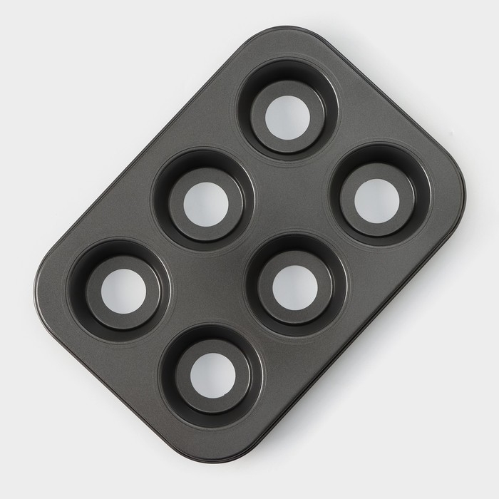 Форма для выпечки Доляна «Жаклин. Круг», 26×18×3 см, 6 ячеек, съёмное дно, антипригарное покрытие, цвет чёрный Форма для выпечки Доляна «Жаклин. Круг», 26×18×3 см, 6 ячеек, съёмное дно, антипригарное покрытие, цвет чёрный