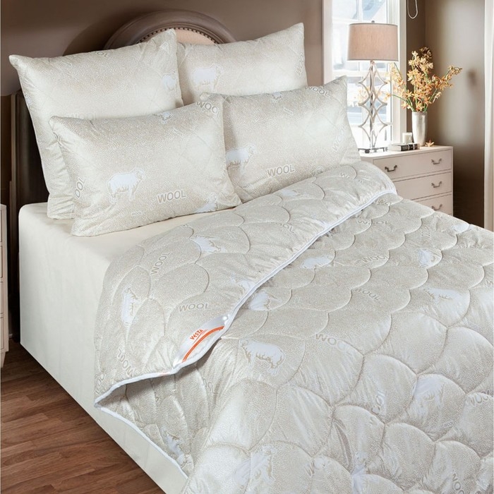 Одеяло стандарт ОМШ/300-15эк1 140х205см, шерсть мериноса, ткань глосс-сатин, пэ100%