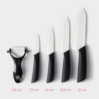Набор кухонный на подставке Доляна &laquo;Симпл&raquo;, 5 предметов: ножи 7,5 см, 10,5 см, 13,5 см, 15 см, овощечистка, цвет чёрный