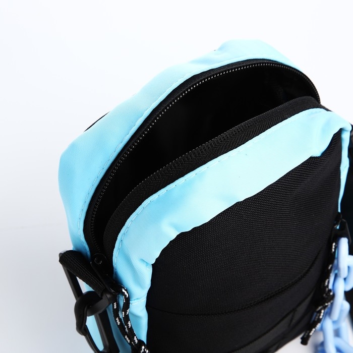 Сумка молодёжная на молнии, 1 наружный карман, цвет чёрный/голубой