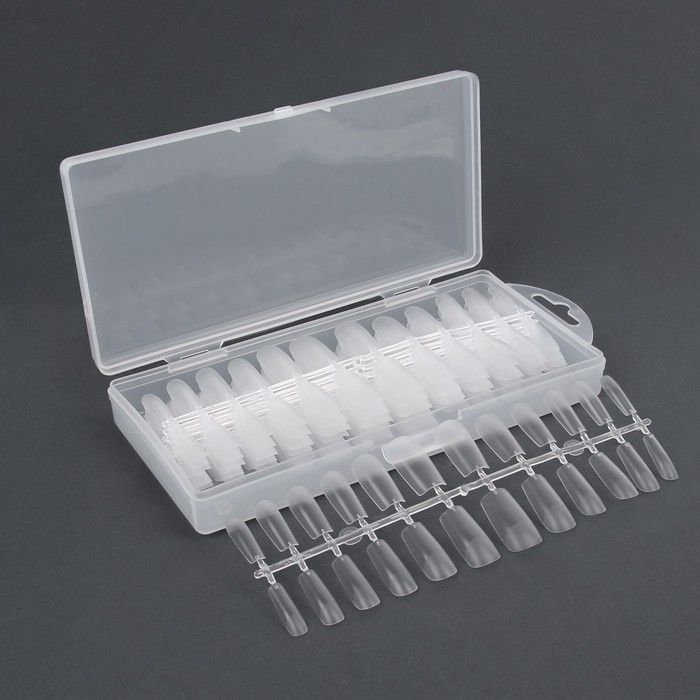 Гелевые типсы для наращивания ногтей, 240 шт, форма мягкий квадрат, полное матовое покрытие, в контейнере, цвет прозрачный Гелевые типсы для наращивания ногтей, 240 шт, форма мягкий квадрат, полное матовое покрытие, в контейнере, цвет прозрачный