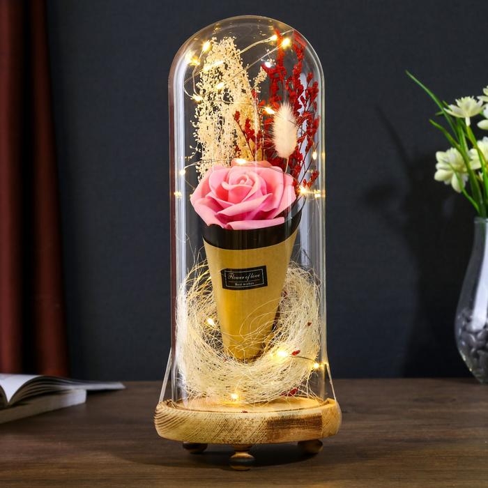 Ночник колба Ночник колба "Розовая роза в букете" LED 3ААА 10х10х21 см RISALUX