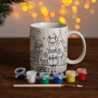 Набор кружка под раскраску «Лама новогодняя» краска 6 цв по 2 мл, кисть Набор кружка под раскраску «Лама новогодняя» краска 6 цв по 2 мл, кисть