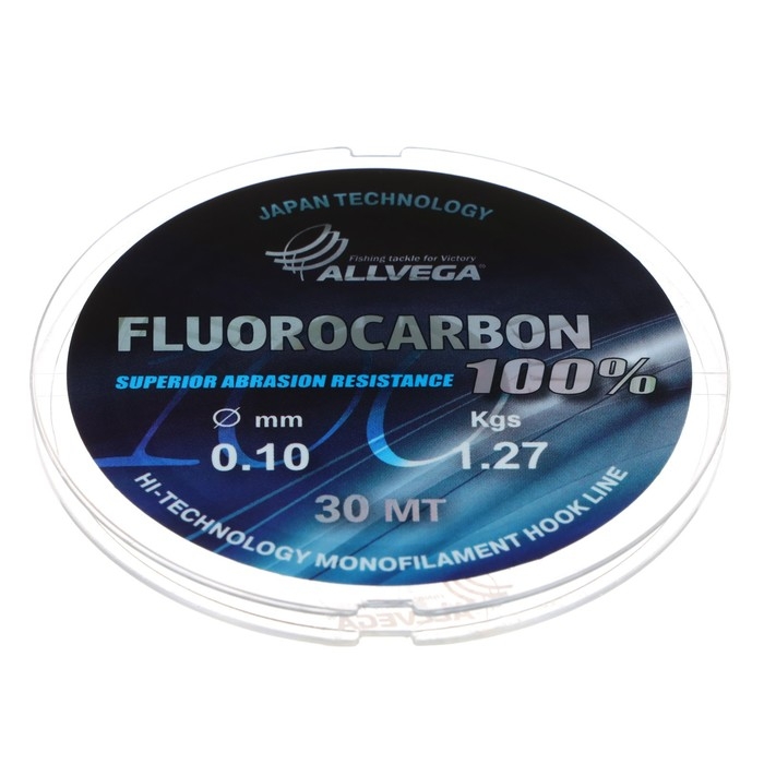 Леска монофильная ALLVEGA FX Fluorocarbon 100%, диаметр 0.10 мм, тест 1.27 кг, 30 м, прозрачная Леска монофильная ALLVEGA FX Fluorocarbon 100%, диаметр 0.10 мм, тест 1.27 кг, 30 м, прозрачная