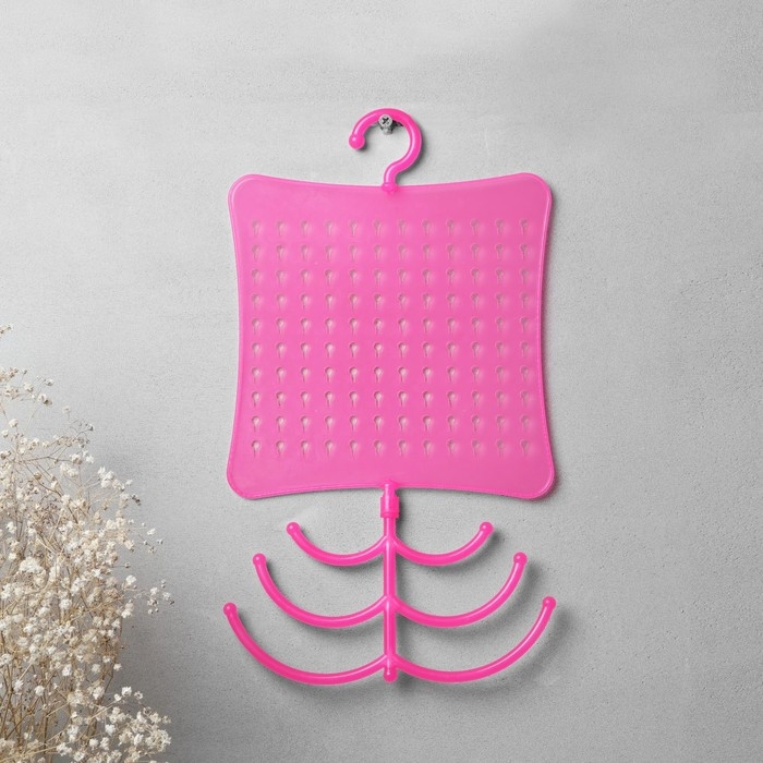 Органайзер для украшений с крючком, 60 пар, 6 крючков, пластик, 20&times;0,5&times;35 см, цвет розовый