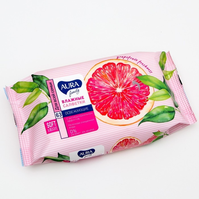 Влажные салфетки Aura, освежающие для всей семьи, 63 шт. Влажные салфетки Aura, освежающие для всей семьи, 63 шт.