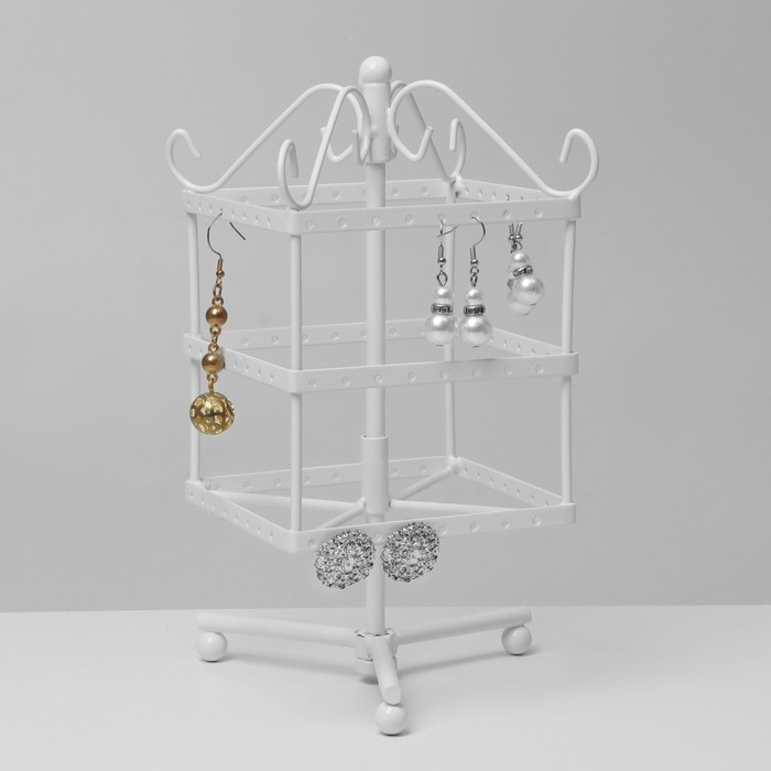 Подставка для украшений &laquo;Вертушка&raquo;, 3 яруса, 48 пар, металл, 11&times;11&times;28 см, цвет белый