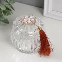 Шкатулка стекло "Сердечко жемчужное" с кисточкой 7х7х7 см Шкатулка стекло "Сердечко жемчужное" с кисточкой 7х7х7 см